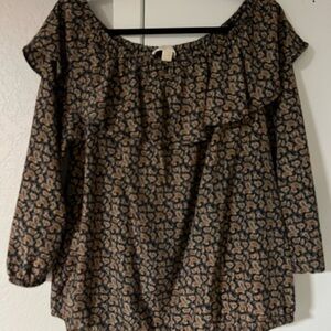 Michael Kors Black and Yellow Oval Pattern Ruffled Blouse
